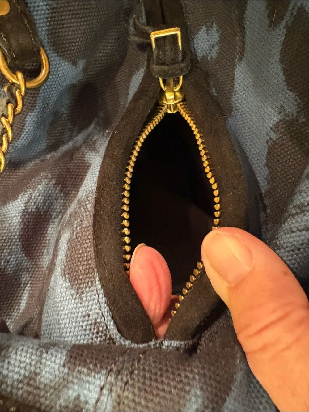 Jerome Dreyfuss Black Suede and Blue Leopard-Print Backpack with Gold accents